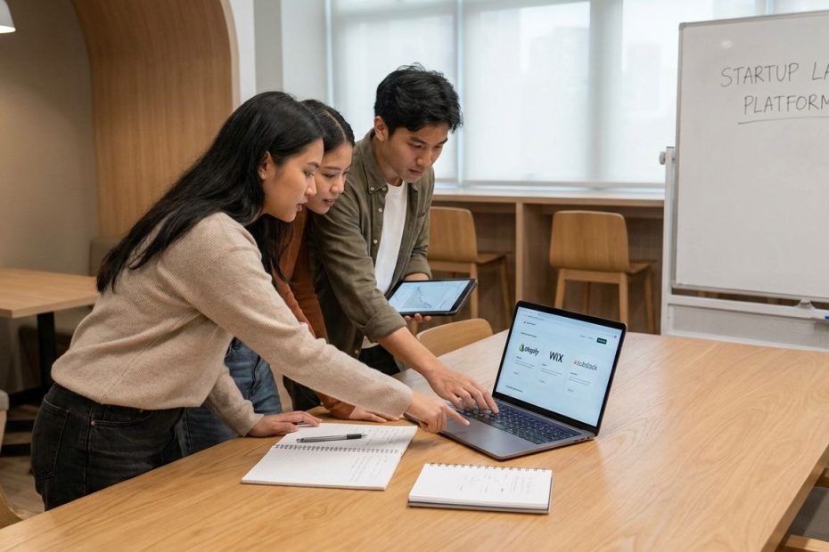 Students collaborating on laptops while exploring startup platforms to launch a student startup